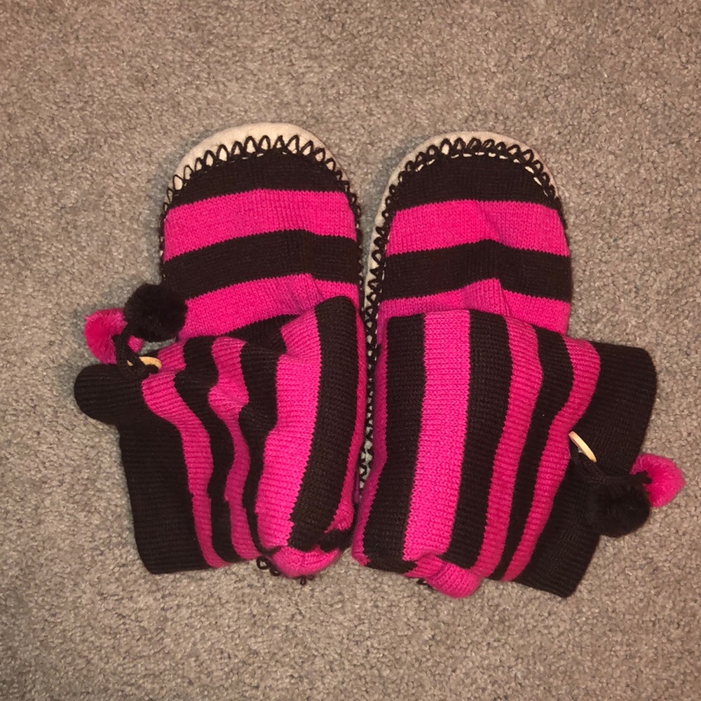 Brown and Pink Striped Tall Slippers